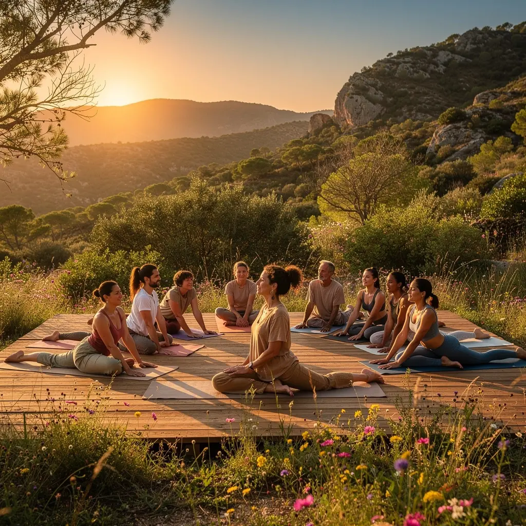 Una mujer practicando estiramientos de yoga en una colchoneta, enfocándose en abrir las caderas con una postura de mariposa.
